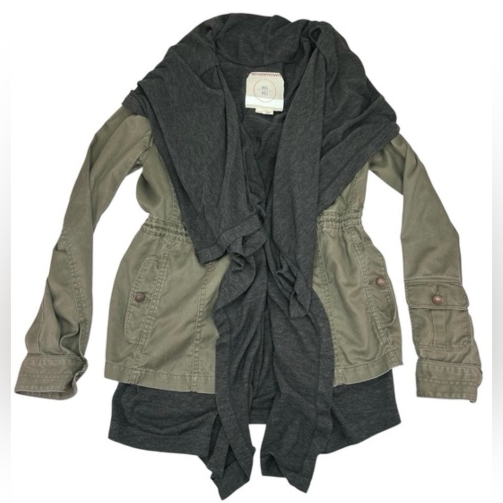 Hei Hei Cascade Anorak Green Utility Grey Scarf Layered Jacket Large - Picture 5 of 15